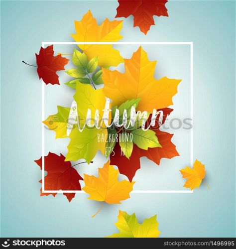 Leaves autumn on blue background.Vector