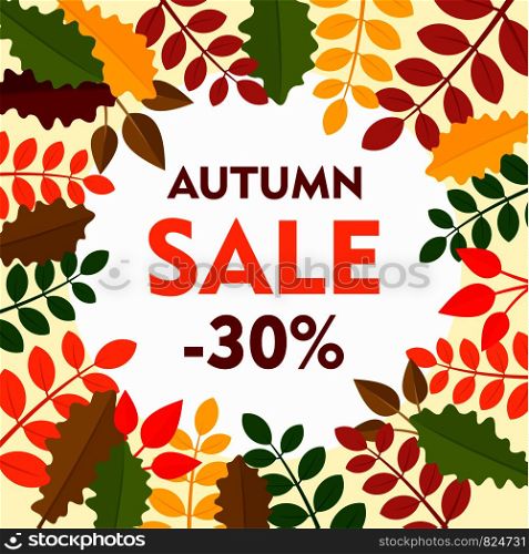 Leaves final autumn sale background. Flat illustration of leaves final autumn sale vector background for web design. Leaves final autumn sale background, flat style