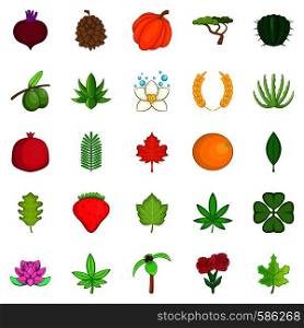 Leaves icons set. Cartoon set of 25 leaves vector icons for web isolated on white background. Leaves icons set, cartoon style