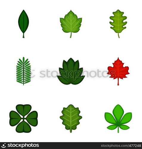 Leaves icons set. Cartoon set of 9 leaves vector icons for web isolated on white background. Leaves icons set, cartoon style