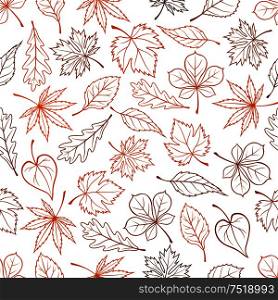 Leaves outline seamless background. Autumn foliage wallpaper with vector pattern of leaf silhouette icons maple, oak, birch, aspen, chestnut, elm, poplar. Leaves seamless vector pattern background