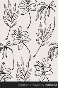 leaves pattern line modern minimal background for wall decoration, postcard, banner or brochure cover. Vector design.