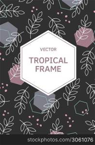 Leaves, plants and herbs rectangle frame in modern flat style. Frame template for cards, posters, banners