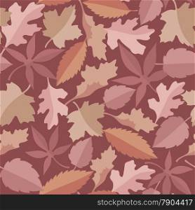 Leaves seamless pattern on marsala red tones.