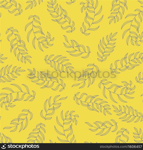 Leaves. Seamless pattern. Vector leaf. Hand drawn repeating elements. Fashion print. Design for textile or clothes. Trendy yellow 2021 background