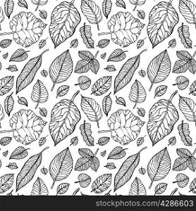 Leaves. Seamless pattern with leaf. Hand Drawn vector background.