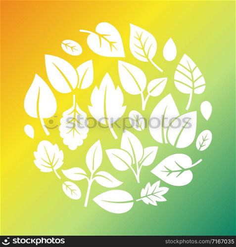 Leaves silhouette icons in round shape vector illustration. Leaves silhouette icons in round shape