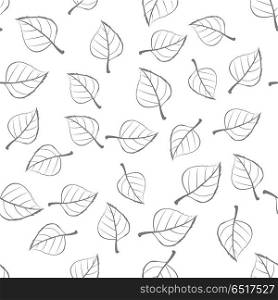 Leaves vector seamless pattern. Flat style illustration. Falling colorless tree leaves on white background. Autumn defoliation. For wrapping paper, greeting card, invitation, printing materials design. Leaves Seamless Pattern Vector Illustration. Leaves Seamless Pattern Vector Illustration