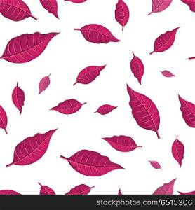 Leaves vector seamless pattern. Flat style illustration. Falling red tree leaves on white background. Autumn defoliation. For wrapping paper, greeting card, invitation, printing materials design. Red Leaves Seamless Pattern Vector Illustration. Red Leaves Seamless Pattern Vector Illustration