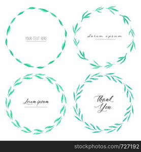 Leaves watercolor circle frame, Minimalistic vector frame with leaves watercolor, Botanical composition, Decorative element for wedding card, Invitations Vector illustration.