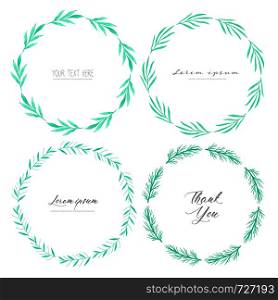 Leaves watercolor circle frame, Minimalistic vector frame with leaves watercolor, Botanical composition, Decorative element for wedding card, Invitations Vector illustration.