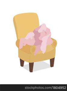 Leaving dirty clothes on armchair semi flat color vector object. Full sized item on white. Dirty laundry on chair isolated modern cartoon style illustration for graphic design and animation. Leaving dirty clothes on armchair semi flat color vector object