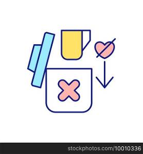 Leaving favourite items RGB color icon. Cleaning space in house. Decluttering and tidying. Throw away unnecessary and unused things. Cleaning services. Isolated vector illustration. Leaving favourite items RGB color icon