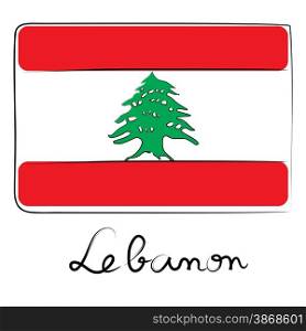 Lebanon country flag doodle with title text isolated on white
