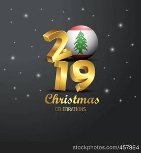 Lebanon Flag 2019 Merry Christmas Typography. New Year Abstract Celebration background