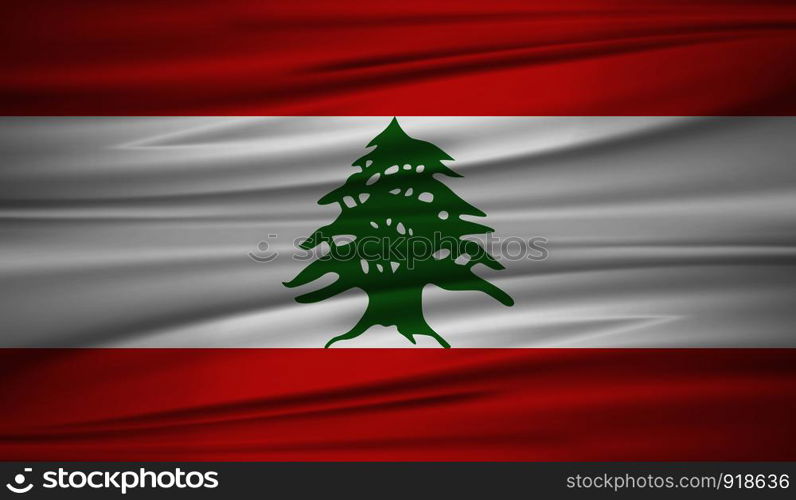 Lebanon flag vector. Vector flag of Lebanon blowig in the wind. EPS 10.