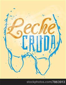 "Leche Cruda Signage in a Cow Udder, text means "Raw Milk" in Spanish language "