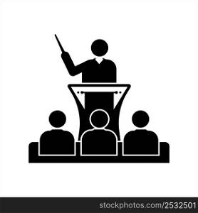 Lecture Icon, Audio Video Presentation On Particular Subject, Topic Vector Art Illustration