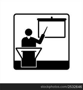 Lecture Icon, Audio Video Presentation On Particular Subject, Topic Vector Art Illustration