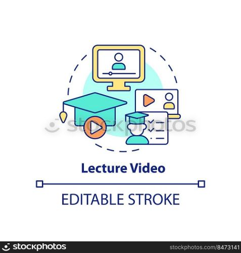 Lecture video concept icon. Microlearning ex&le abstract idea thin line illustration. Pedagogical tool. Online course. Isolated outline drawing. Editable stroke. Arial, Myriad Pro-Bold fonts used. Lecture video concept icon