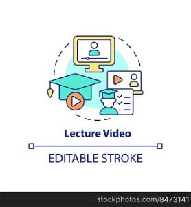 Lecture video concept icon. Microlearning ex&le abstract idea thin line illustration. Pedagogical tool. Online course. Isolated outline drawing. Editable stroke. Arial, Myriad Pro-Bold fonts used. Lecture video concept icon
