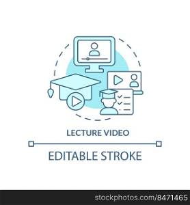 Lecture video turquoise concept icon. Microlearning ex&le abstract idea thin line illustration. Pedagogical tool. Isolated outline drawing. Editable stroke. Arial, Myriad Pro-Bold fonts used. Lecture video turquoise concept icon