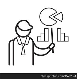 Lecturer icon vector. Business presentation in outline style. Presenter, teacher sign. Remote work, distance education, e-learning illustration for website. Online class and e-library symbol.. Lecturer icon vector. Business presentation in outline style. Presenter, teacher sign. Remote work, distance education, e-learning illustration for website. Online class and e-library.