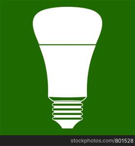 Led bulb icon white isolated on green background. Vector illustration. Led bulb icon green