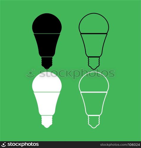 LED lightbulb icon Black and white color set . LED lightbulb icon . Black and white color set .