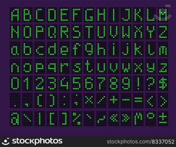 Led panel with alphabet and numbers. Board, display, font, scoreboard. Text or message concept. Vector illustrations for topics like electronic sign. Digital letters, airport