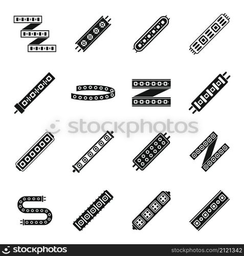 Led strip lights icons set simple vector. Module led. Light bright stripe. Led strip lights icons set simple vector. Module led