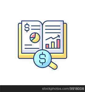 Ledger RGB color icon. Principal book or computer file for recording and totaling economic transactions measured in monetary unit. Isolated vector illustration. Ledger RGB color icon