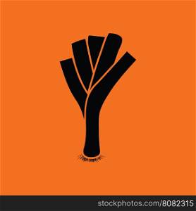 Leek onion icon. Orange background with black. Vector illustration.