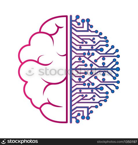 left and right hemisphere of the brain. Artificial intelligence. Thin lines isolated on a white background, empty outline. Flat design.