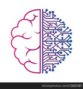 left and right hemisphere of the brain. Artificial intelligence. Thin lines isolated on a white background, empty outline. Flat design.