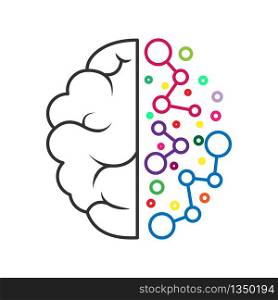 left and right hemisphere of the brain. Geometric construction of artificial intelligence. Stock vector illustration isolated on white background. Flat design.
