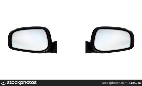 Left And Right Outdoor Rearview Car Mirrors Vector. Rear-view Mirrors. Accessory For Control Traffic And Transport Behind Vehicle. Reflection Equipment Template Realistic 3d Illustration. Left And Right Outdoor Rearview Car Mirrors Vector