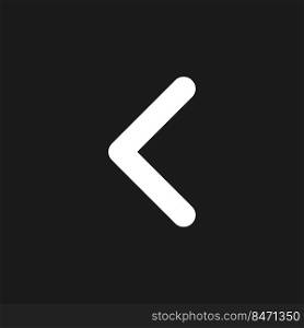 Left arrow dark mode glyph ui icon. Navigation direction. Pointing sign. User interface design. White silhouette symbol on black space. Solid pictogram for web, mobile. Vector isolated illustration. Left arrow dark mode glyph ui icon