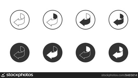 Left arrow icons set. Share, curved arrow symbol. Vector illustration.