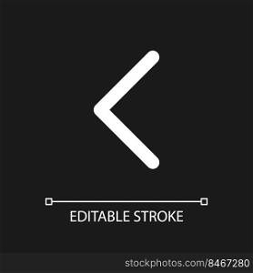 Left arrow pixel perfect white linear ui icon for dark theme. Navigation. Pointing sign. Vector line pictogram. Isolated user interface symbol for night mode. Editable stroke. Arial font used. Left arrow pixel perfect white linear ui icon for dark theme