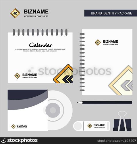 Left arrow road sign board Logo, Calendar Template, CD Cover, Diary and USB Brand Stationary Package Design Vector Template