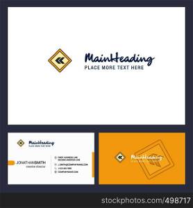 Left arrow road sign board Logo design with Tagline & Front and Back Busienss Card Template. Vector Creative Design