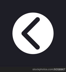 Left direction arrow dark mode glyph ui icon. Mobile app element. User interface design. White silhouette symbol on black space. Solid pictogram for web, mobile. Vector isolated illustration. Left direction arrow dark mode glyph ui icon
