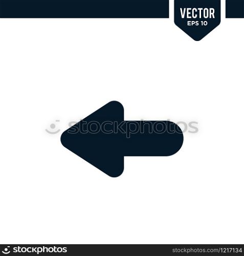 Left direction arrow icon collection in solid color or glyph style