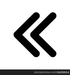 Left double arrow black glyph ui icon. Double chevrons. Fast reverse button. User interface design. Silhouette symbol on white space. Solid pictogram for web, mobile. Isolated vector illustration. Left double arrow black glyph ui icon