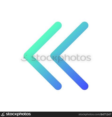 Left double arrow pixel perfect gradient linear ui icon. Double chevrons. Fast reverse button. Line color user interface symbol. Modern style pictogram. Vector isolated outline illustration. Left double arrow pixel perfect gradient linear ui icon