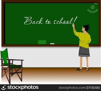 Left-hand girl in classroom. Back to school. Vector illustration