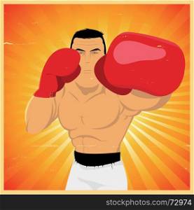 Left Jab - Grunge Boxer Poster. Illustration of a grunge boxing man, doing left jab technical gesture