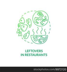 Leftovers in restaurants concept icon. Food waste type idea thin line illustration. Uneaten food from meals. Oversized portions. Extensive menu choices. Vector isolated outline RGB color drawing. Leftovers in restaurants concept icon