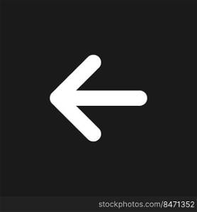 Leftwards arrow dark mode glyph ui icon. Setting menu. Selection mode. User interface design. White silhouette symbol on black space. Solid pictogram for web, mobile. Vector isolated illustration. Leftwards arrow dark mode glyph ui icon